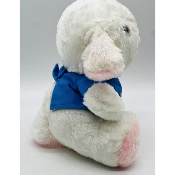 Aquilaun White Lamb Plush Pink Eyes Blue Shirt Advertising Promo 1982 Bunny - Picture 4 of 9